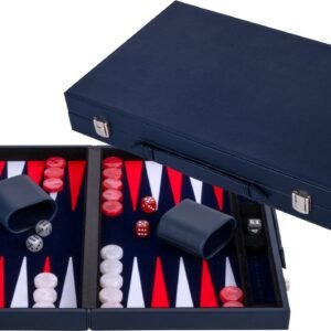 Longfield Backgammon 18 inch – rood & wit ingelegd bord – luxe kunstlederen koffer – inclusief stenen, dobbelstenen & werpbeker – engelhart