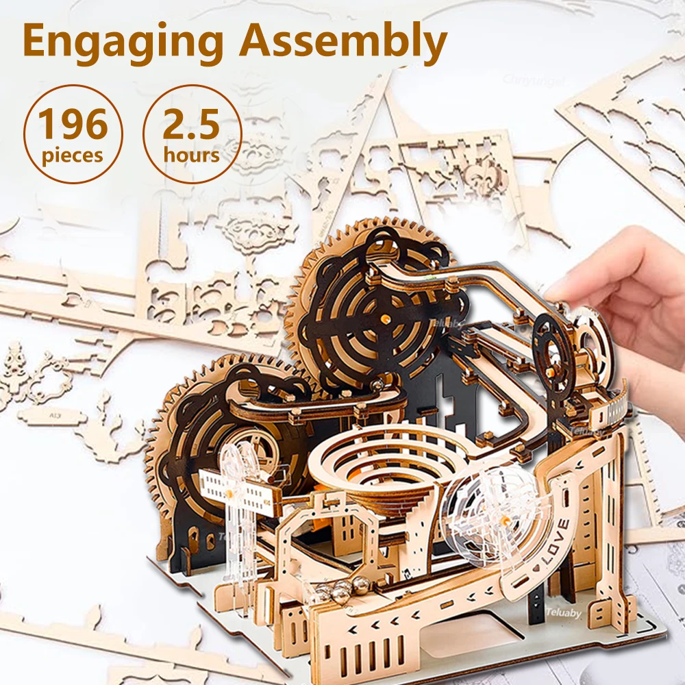 3D Wooden Puzzle Marble Run Set DIY Assemble Mechanical Model Building Kits STEAM Educational Toys for Adult Kids Birthday Gifts - Imagen 3