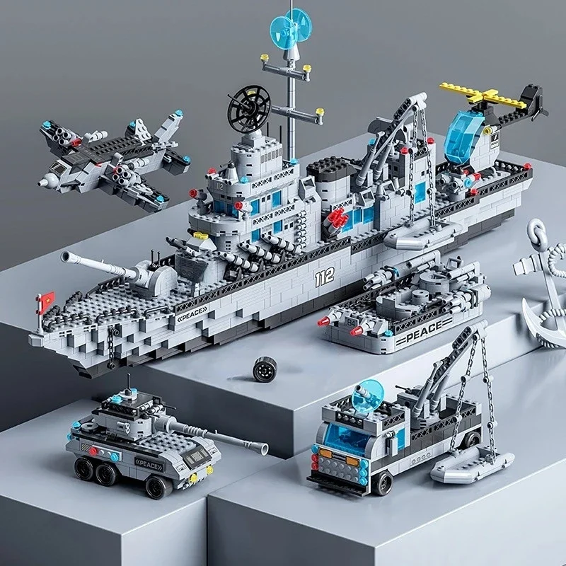 65CM Super Large Navy Warship Building Blocks Army Ship Model 6 in 1 Multi Shape Building Blocks Toy Set for Boys Toys - Imagen 4