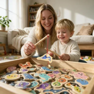 Wooden Magnetic Fishing Toy Montessori Marine Cognition Hand Eye Coordination Kids Early Educational Parent Child Birthday Gifts