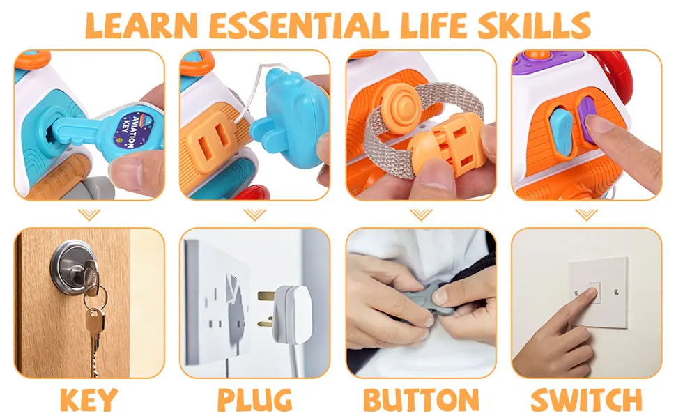 Baby Busy Board Cube Montessori Sensory Toys for Toddler Educational Learning Activities Travel Toy Lock Box Fine Motor Skill - Imagen 9