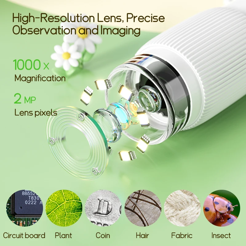 Kids Microscope 1000x Magnifier Microscope 200 Megapixels With LED Photo Video Function Educational Toys Science For Children - Imagen 3