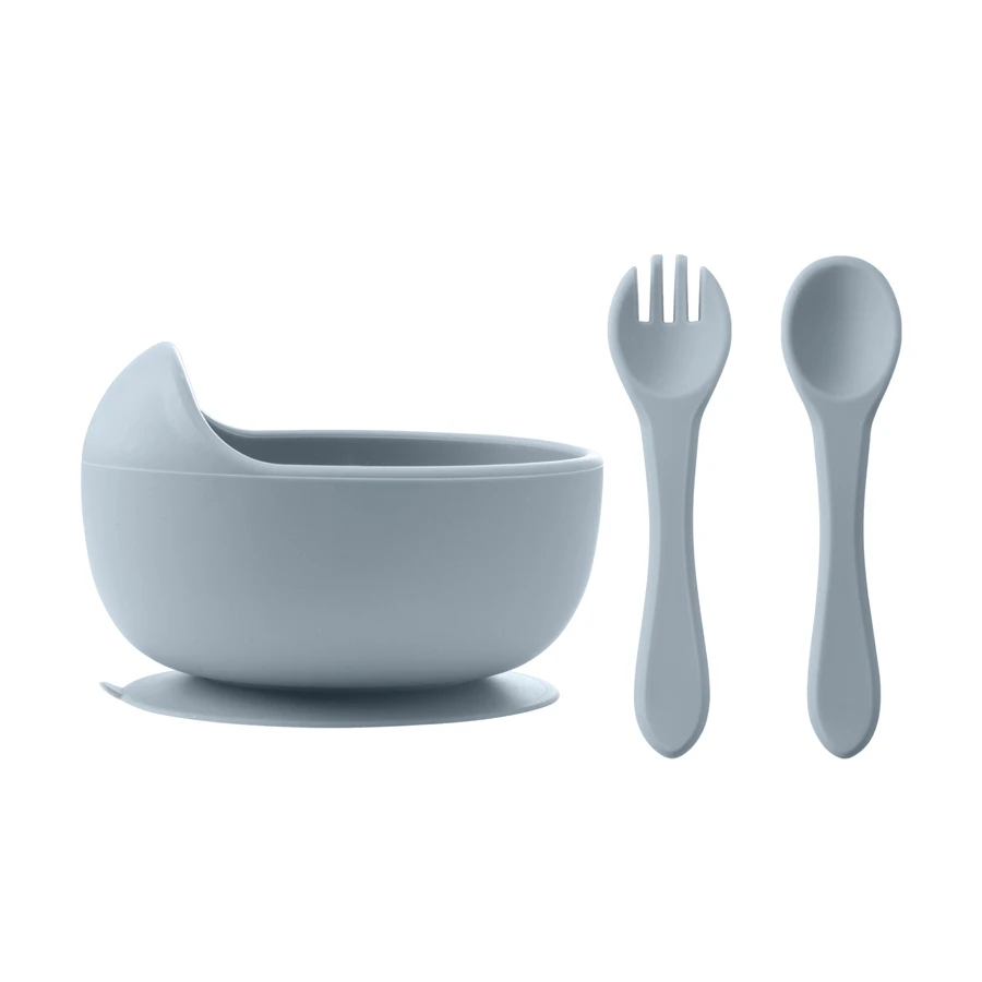 3Pcs Silicone Baby Feeding Bowl Set Baby Learning Dishes Suction Bowl Set Wood Spoon Fork Children Tableware Baby Stuff - Imagen 11