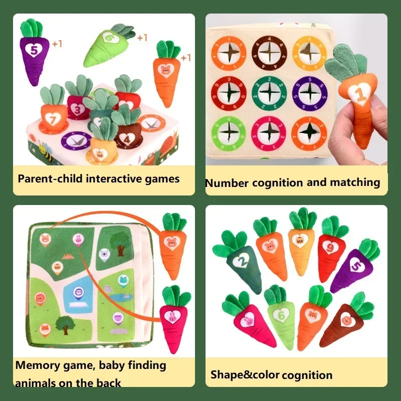 Baby Carrot Harvest Game Cotton Montessori Game Shape Color Classification Matching Puzzle Recognition 0-3 Baby Puzzle Toy - Imagen 2