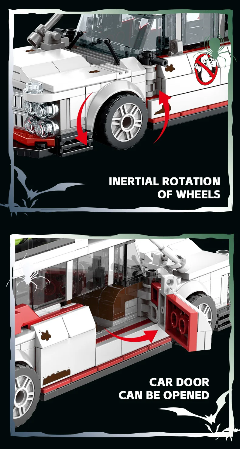 Mini Ghost Racing Car Building Blocks 562PCS MOC RetroAmbulance Bricks DIY Assembly Toy Adults Halloween Christmas Birthday Gift - Imagen 12