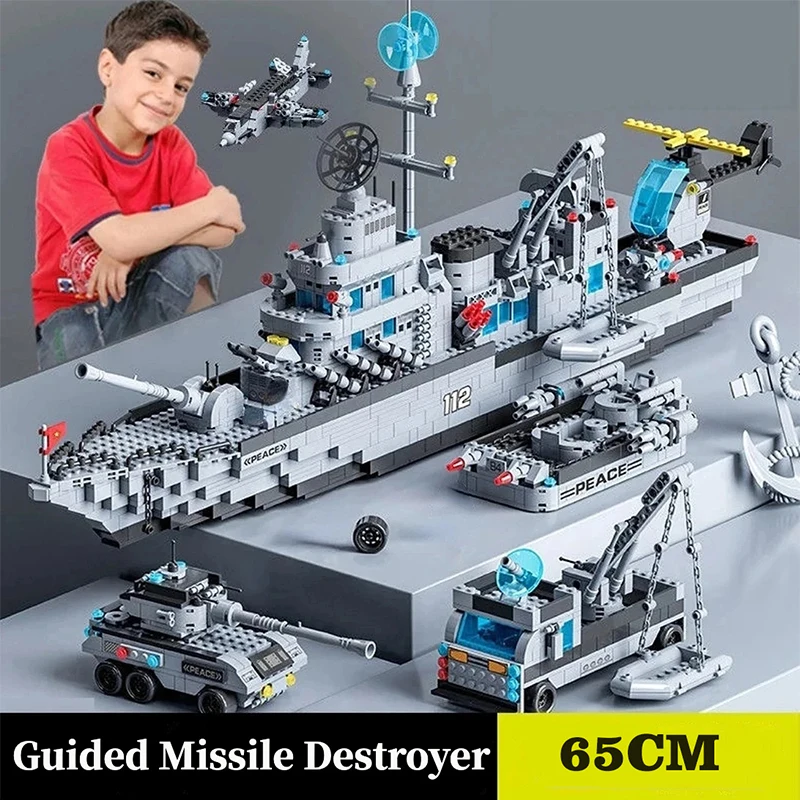 65CM Super Large Navy Warship Building Blocks Army Ship Model 6 in 1 Multi Shape Building Blocks Toy Set for Boys Toys - Imagen 8