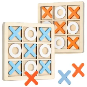 Montessori Chess Play Jigsaw Toy Game Wooden XO Tic Tac Toe Game Interaction Puzzles Training Brain Learning Early Education Toy