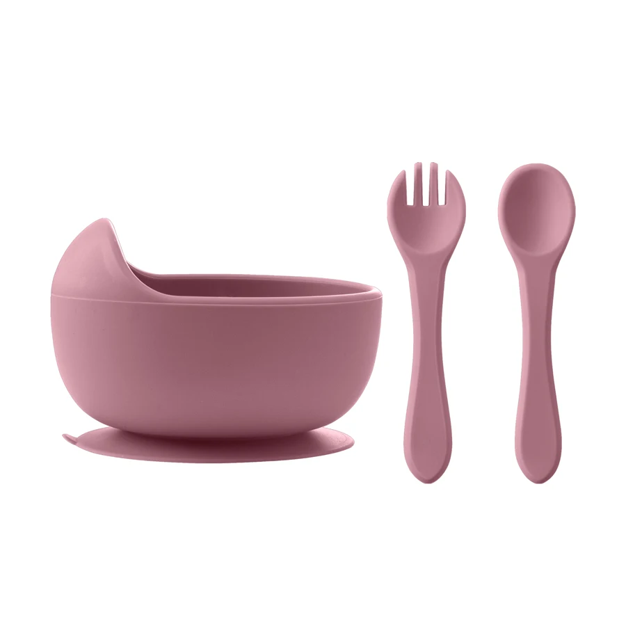 3Pcs Silicone Baby Feeding Bowl Set Baby Learning Dishes Suction Bowl Set Wood Spoon Fork Children Tableware Baby Stuff - Imagen 8