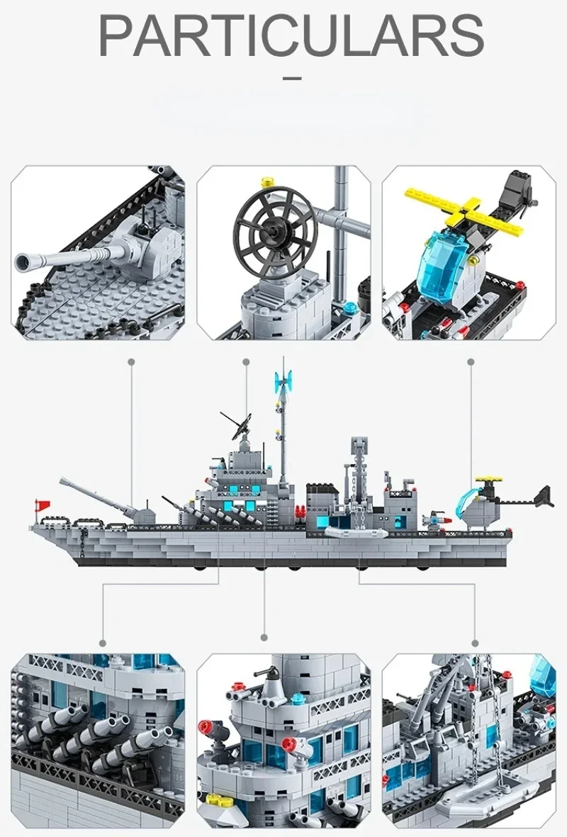 65CM Super Large Navy Warship Building Blocks Army Ship Model 6 in 1 Multi Shape Building Blocks Toy Set for Boys Toys - Imagen 5