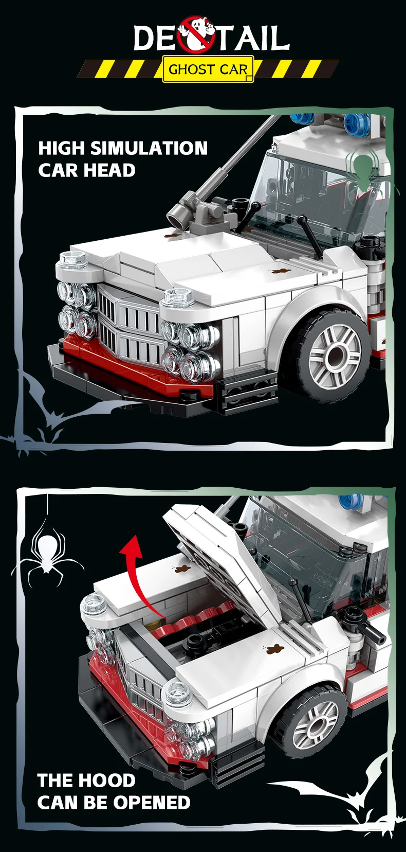 Mini Ghost Racing Car Building Blocks 562PCS MOC RetroAmbulance Bricks DIY Assembly Toy Adults Halloween Christmas Birthday Gift - Imagen 11