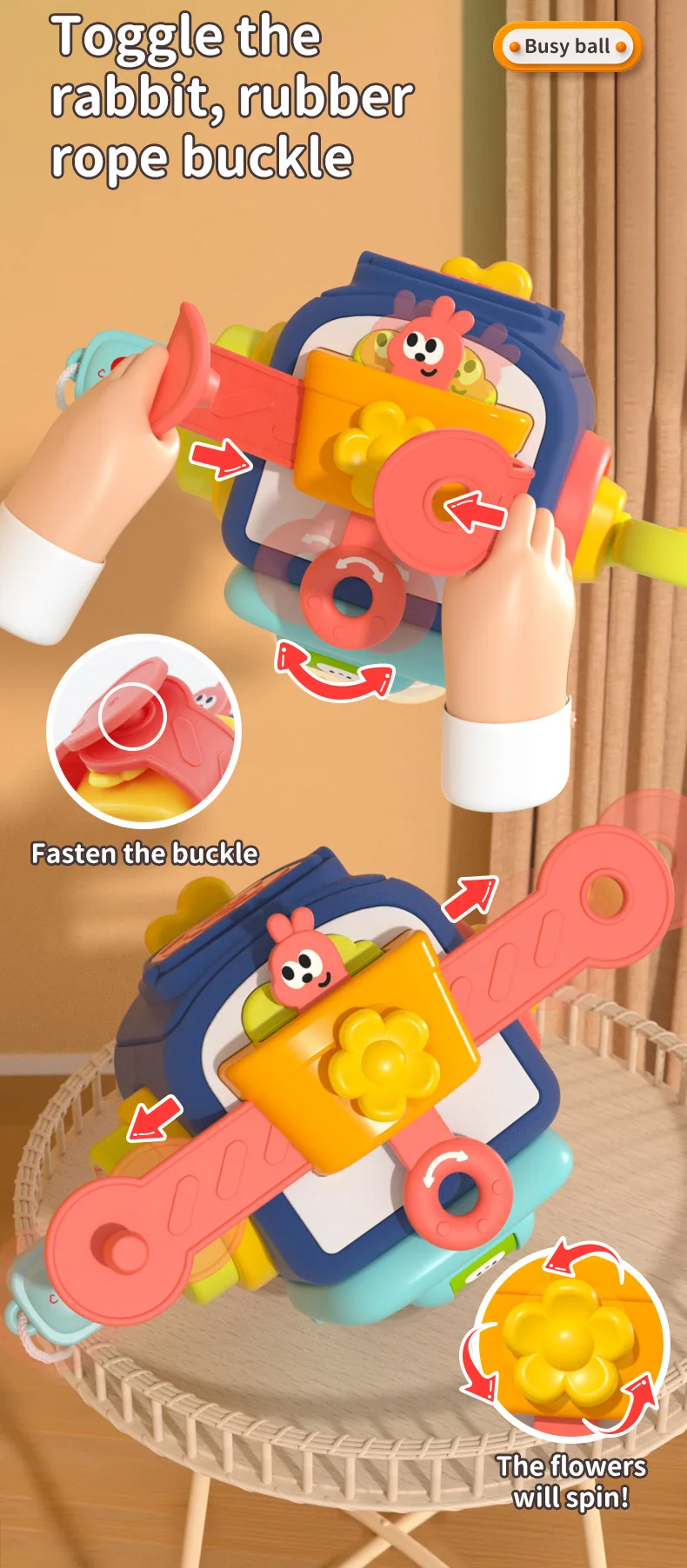 Baby Busy Board Cube Montessori Sensory Toys for Toddler Educational Learning Activities Travel Toy Lock Box Fine Motor Skill - Imagen 24