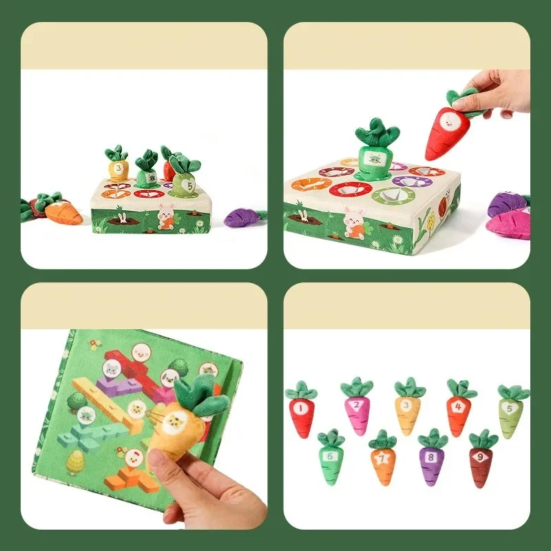 Baby Carrot Harvest Game Cotton Montessori Game Shape Color Classification Matching Puzzle Recognition 0-3 Baby Puzzle Toy - Imagen 3