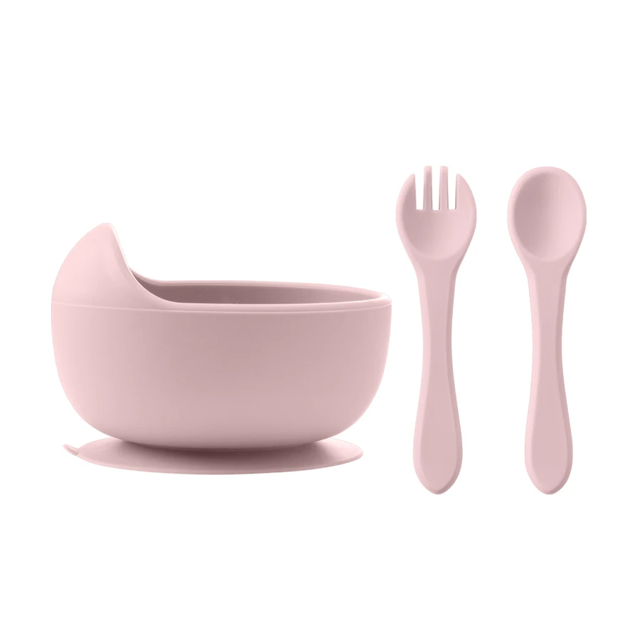 3Pcs Silicone Baby Feeding Bowl Set Baby Learning Dishes Suction Bowl Set Wood Spoon Fork Children Tableware Baby Stuff - Imagen 12