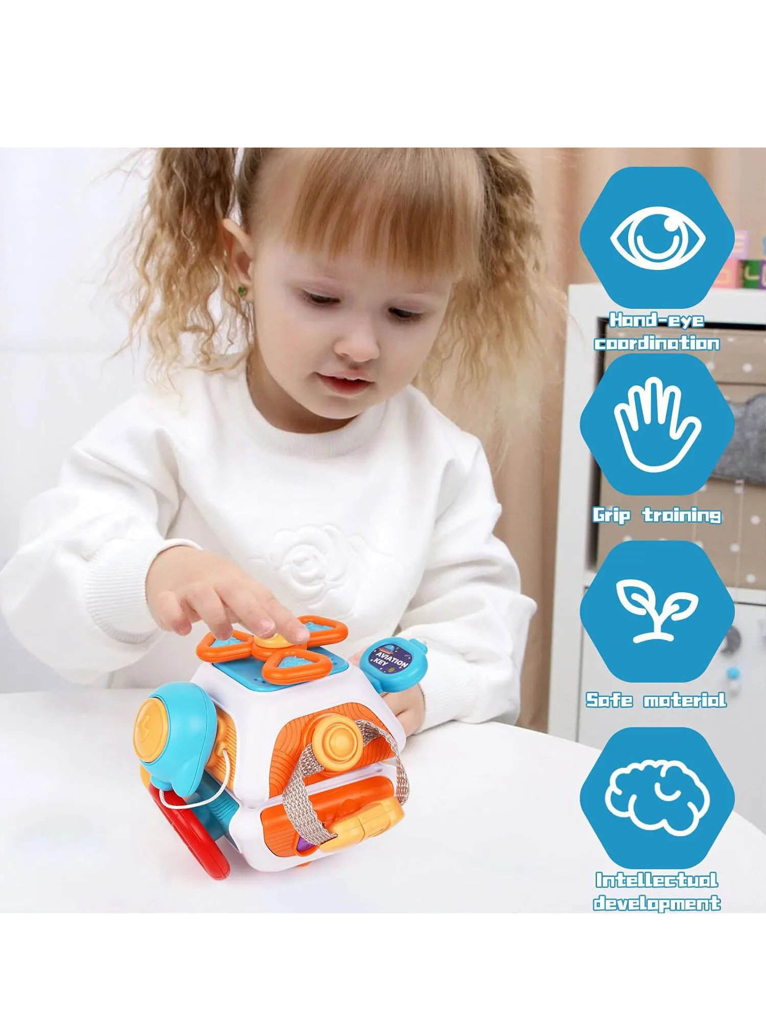 Baby Busy Board Cube Montessori Sensory Toys for Toddler Educational Learning Activities Travel Toy Lock Box Fine Motor Skill - Imagen 13