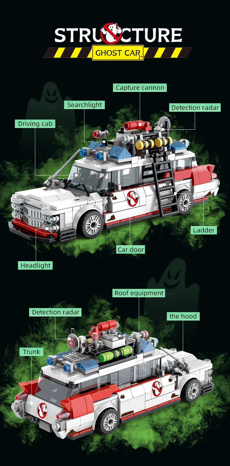 Mini Ghost Racing Car Building Blocks 562PCS MOC RetroAmbulance Bricks DIY Assembly Toy Adults Halloween Christmas Birthday Gift - Imagen 10